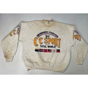 VINTAGE Designer Fashion By CC Sport Total World Sweatshirt Men Medium 80s 90s